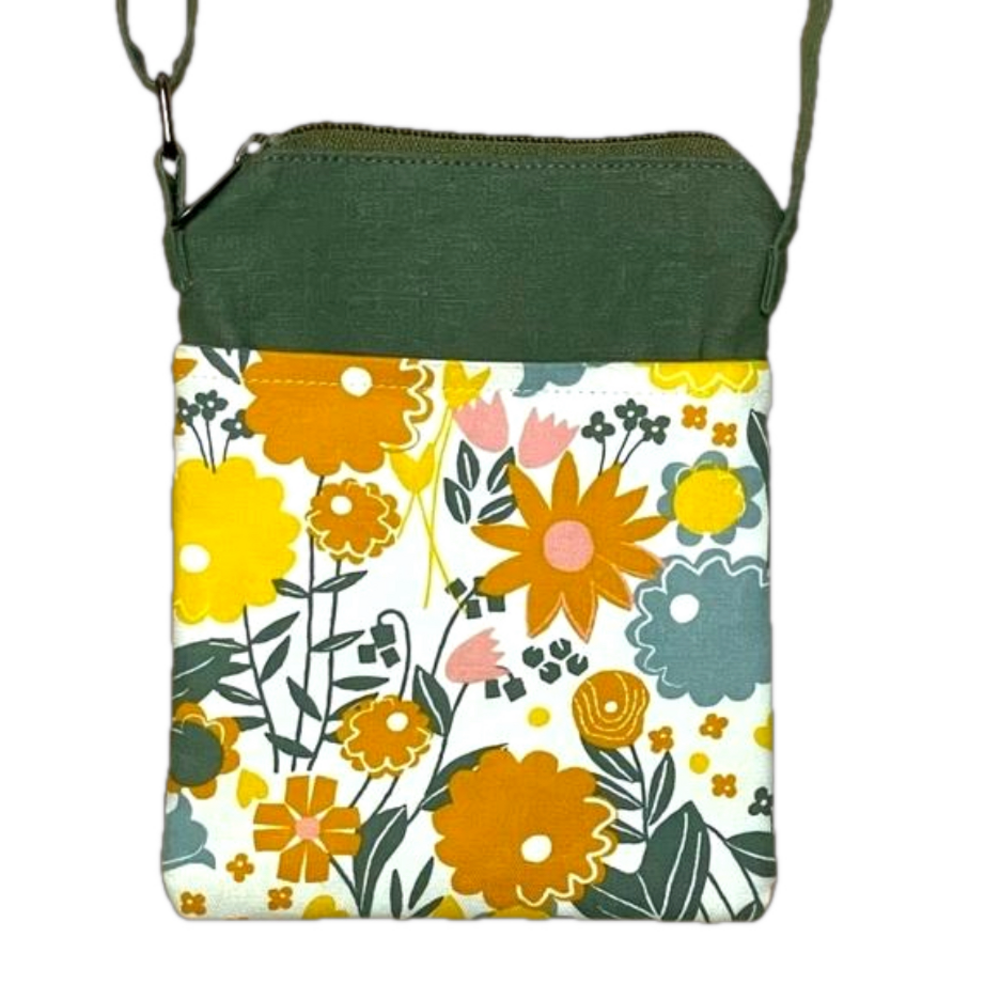 For Freedom Floral and Olive Green Crossbody Purse w/ YKK Zipper EUC